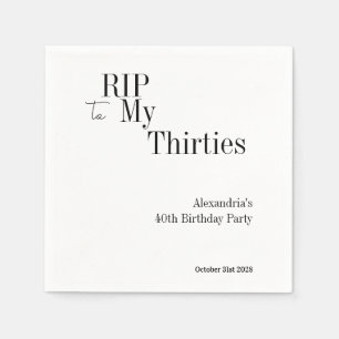 40th Birthday RIP 30s Black White Minimal Party Napkins