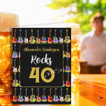 40th birthday Rock and Roll Guitar add Name Card<br><div class="desc">Add a name to the modern gold typography template ‘Alexander Rocks 40’ and create the perfect personalized rock and roll 40th birthday black and gold cool guitar greetings card. This funky psychedelic guitar pattern includes electric guitars with Fire flame pattern and red pick guard, multicolored semi acoustic guitars and psychedelic...</div>