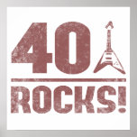 40th Birthday Rocks Poster<br><div class="desc">A cool birthday gift idea with an electric guitar,  for anyone who rocks!</div>