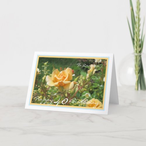 40th Birthday Rose Denise Elegant Golden Frame Card