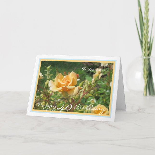 40th Birthday Rose Denise Elegant Golden Frame Card (Front)