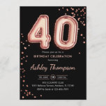 40th Birthday - Rose Gold Balloons Black Invitation<br><div class="desc">40th birthday party invitation. Elegant design in faux glitter rose gold and black. Invite card features rose gold number 40 balloons and script font. Perfect for a stylish bday celebration. Message me if you need custom age.</div>