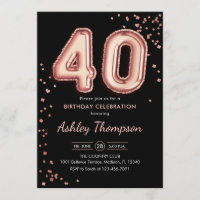 40th Birthday - Rose Gold Balloons Black