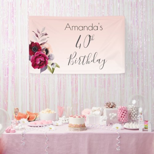 40th birthday rose gold blush floral banner