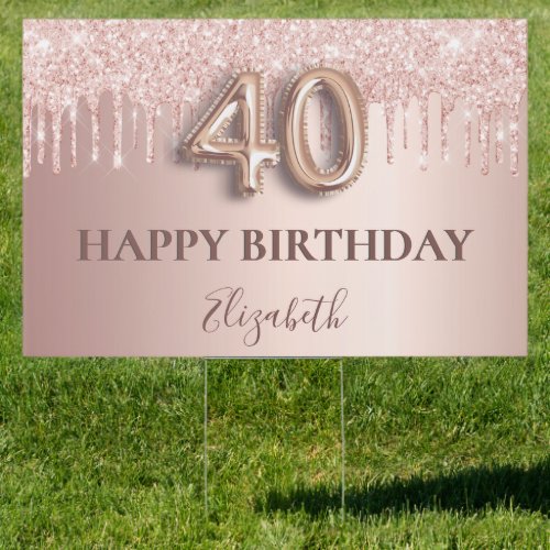 40th birthday rose gold blush glitter drips name sign