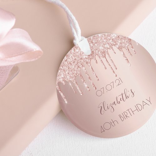 40th birthday rose gold blush glitter drips ornament