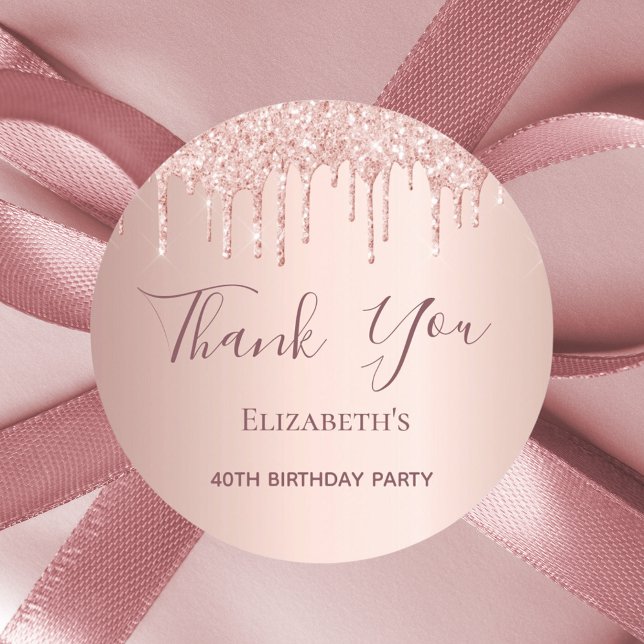 40th Birthday rose gold blush glitter Thank You Classic Round Sticker (Creator Uploaded)