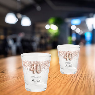 40th birthday rose gold blush name shot glass