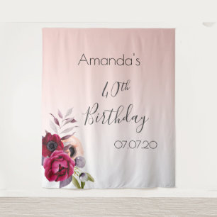40th birthday rose gold blush pink floral tapestry