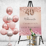 40th birthday rose gold blush pink glitter welcome foam board<br><div class="desc">A welcome board for a glamorous 40th birthday party.  A rose gold faux metallic looking background decorated with faux silver glitter dust.   Personalize and add a name.  Number 40 is written with a balloon style font.  
Back: no design</div>