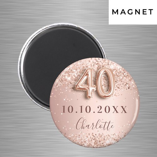 40th birthday rose gold blush save the date magnet