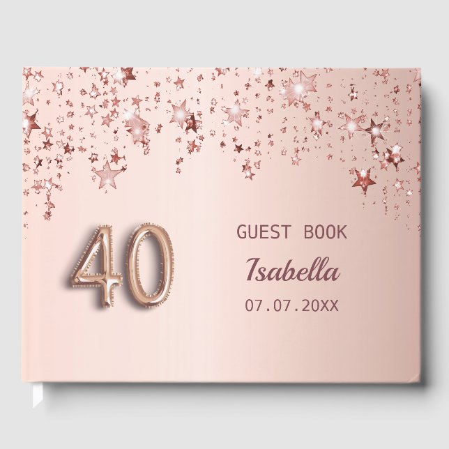 40th birthday rose gold blush stars  guest book (Front)