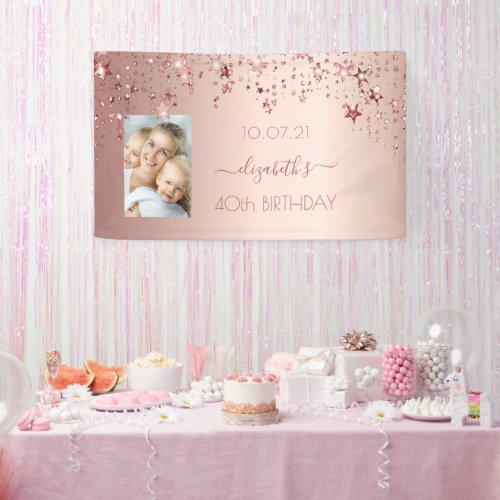 40th birthday rose gold blush stars photo banner