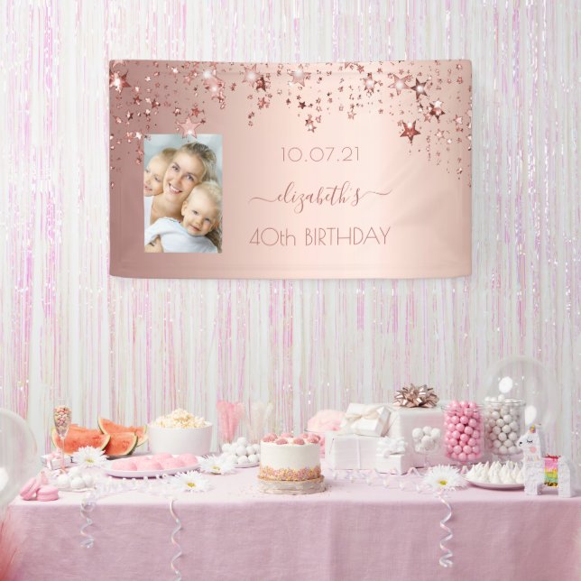 40th birthday rose gold blush stars photo banner (Party)