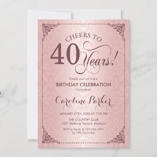 40th Birthday - Rose Gold Damask Invitation | Zazzle.com