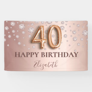 40th birthday rose gold diamonds balloon script banner