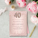 40th Birthday rose gold drips blush Invitation<br><div class="desc">A modern, stylish and glamorous invitation for a 40th birthday party. A rose gold background with dripa, paint drip look. The name is written with a modern dark rose gold colored hand lettered style script. Personalize and add your party details. Number 40 is written with a balloon style font, script....</div>
