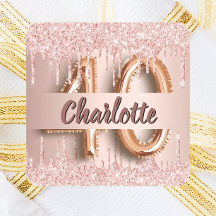 40th birthday rose gold drips square sticker