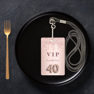 40th birthday rose gold glitter drips pink glam badge