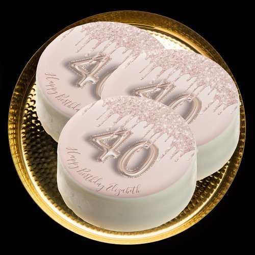 40th birthday rose gold glitter pink balloon style chocolate covered oreo