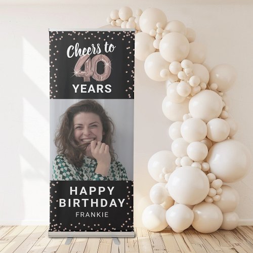 40th Birthday Rose Gold Photo Retractable Banner