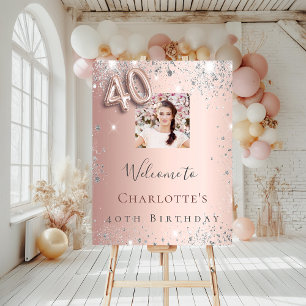 40th birthday rose gold photo silver glitter foam board