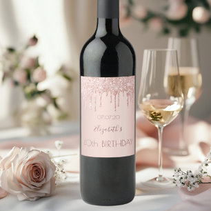 40th birthday rose gold pink drips name wine label
