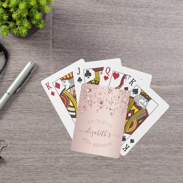 40th birthday rose gold pink glittery stars glam poker cards (Creator Uploaded)