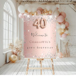 40th birthday rose gold silver glitter welcome foam board<br><div class="desc">A welcome board for a girly and glamorous 40th birthday party.  A rose gold faux metallic looking background decorated with faux silver glitter dust.   Personalize and add a name.  Number 40 is written with a balloon style font.  
Back: no design</div>