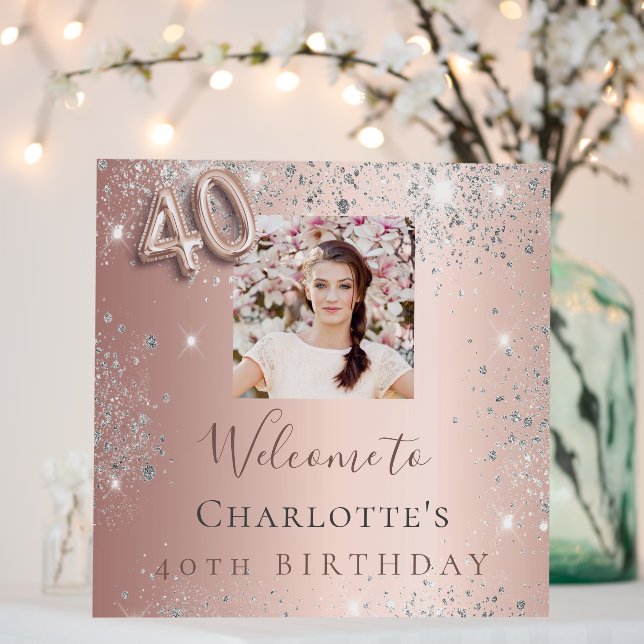 40th birthday rose gold silver photo glitter dust foam board (In Situ (Wedding))