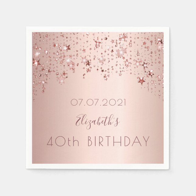 40th birthday rose gold stars pink napkins (Front)