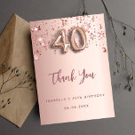 40th birthday rose gold stars thank you card<br><div class="desc">A thank you card for a 40th birthday. A rose gold gradient background color. With rose gold dripping shining stars. On front: number 40 written with a balloon style font, large dark rose gold colored hand lettered script and the text: Thank You, your text, title and a date. Back: Personalize...</div>