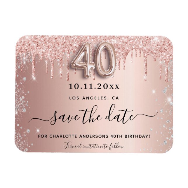 40th birthday rose save the date magnet (Horizontal)