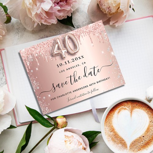 40th birthday rose silver glitter save the date announcement postcard