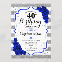 40th Birthday - Royal Blue Silver White Stripes