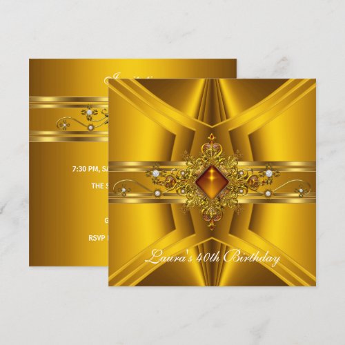 40th Birthday Royal Elegant Yellow Gold Jewel 2 Personalized Invites