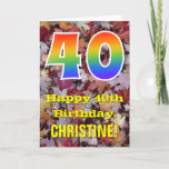 [ Thumbnail: 40th Birthday; Rustic Autumn Leaves; Rainbow "40" Card ]