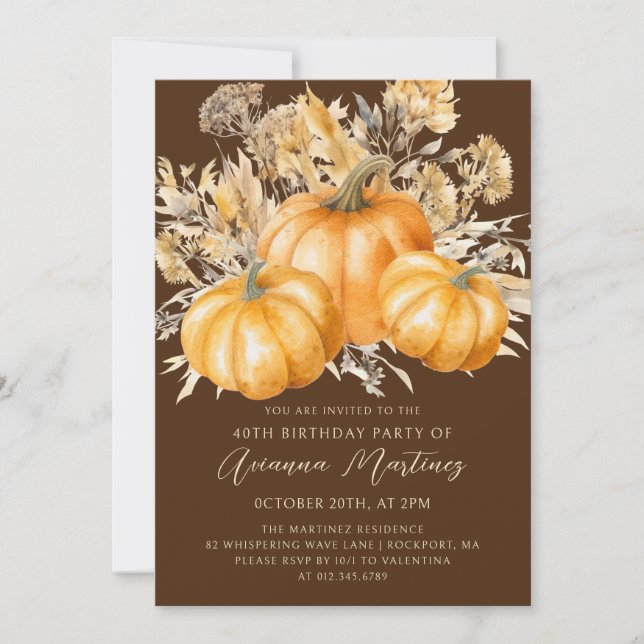 40th Birthday Rustic Boho Pumpkin Fall Foliage Invitation (Front)