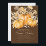 40th Birthday Rustic Boho Pumpkin Fall Foliage Invitation<br><div class="desc">Elegant watercolor orange pumpkins are nestled in a variety of fall foliages and flowers. A dark,  rich brown background frames it to perfection. Perfect for an autumn celebration.</div>