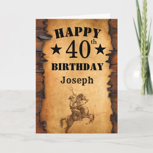 40th Birthday Rustic Country Western Cowboy Horse Card