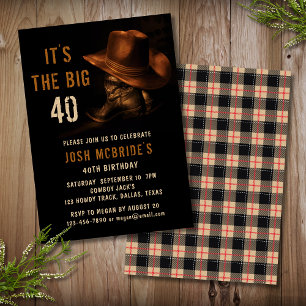 40th Birthday Rustic Cowboy Hat and Leather Boots Invitation