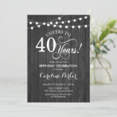 40th Birthday - Rustic Gray Wood Pattern Invitation (Standing Front)