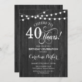40th Birthday - Rustic Gray Wood Pattern Invitation (Front/Back)