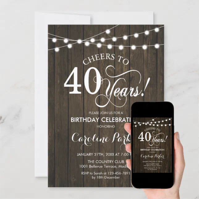 40th Birthday - Rustic Wood Pattern Invitation | Zazzle