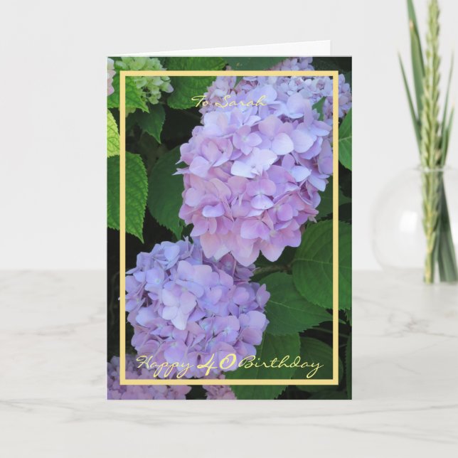 40th Birthday Sarah Hydrangeas Elegant Gold Frame Card (Front)