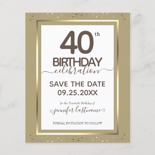 40th Birthday Save the Date Budget Invitation