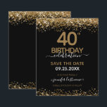 40th Birthday Save the Date Budget Invitation<br><div class="desc">Elegant Faux gold glitter with shimmering confetti highlights on the top and bottom border. All text is adjustable and easy to change for your own party needs. Great elegant 40th birthday template design.</div>