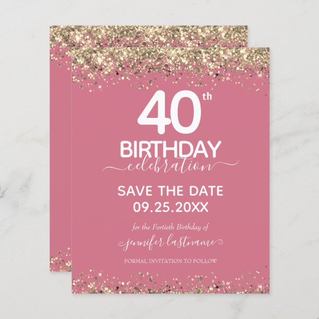 40th Birthday Save the Date Budget Invitation (Front/Back)