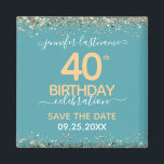 40th Birthday Save the Date Magnet<br><div class="desc">Elegant Faux gold glitter with shimmering confetti highlights on the top and bottom border. All text is adjustable and easy to change for your own party needs. Great elegant 40th birthday template design. Save the date magnet reminder.</div>