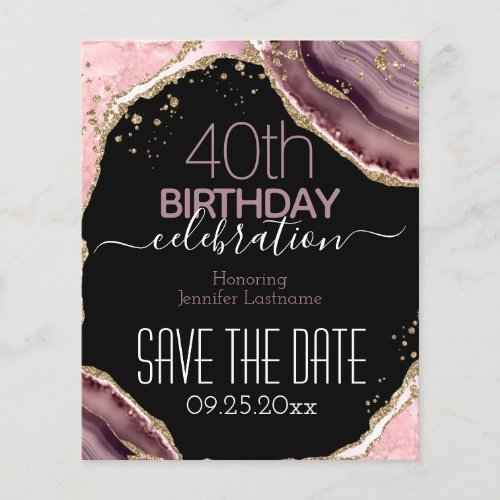 40th Birthday Save the Date Pink Agate Budget